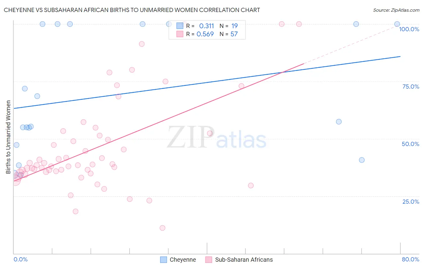 Cheyenne vs Subsaharan African Births to Unmarried Women