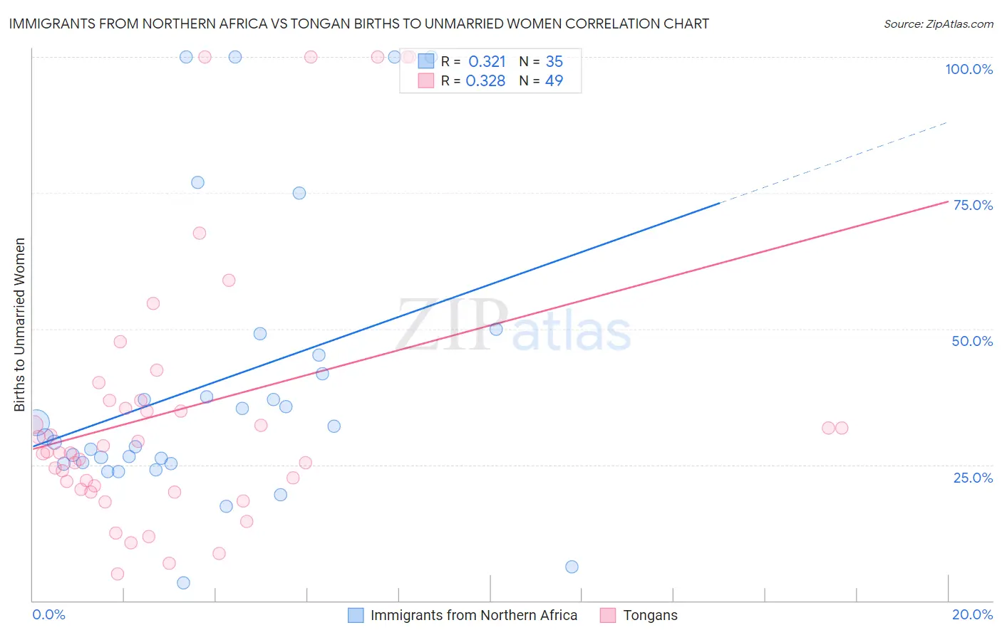 Immigrants from Northern Africa vs Tongan Births to Unmarried Women