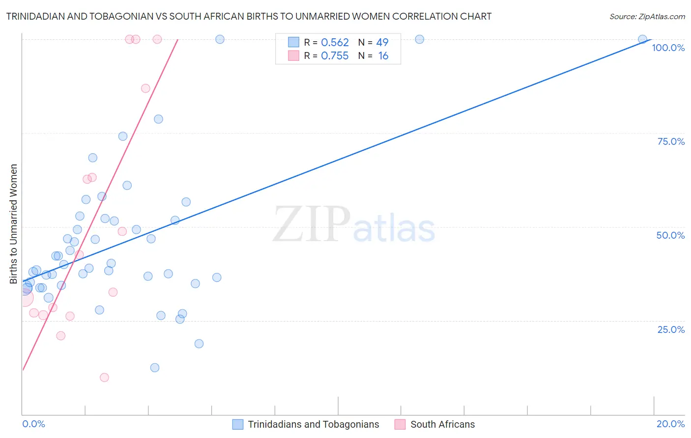 Trinidadian and Tobagonian vs South African Births to Unmarried Women