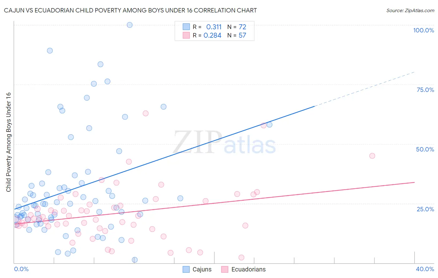 Cajun vs Ecuadorian Child Poverty Among Boys Under 16