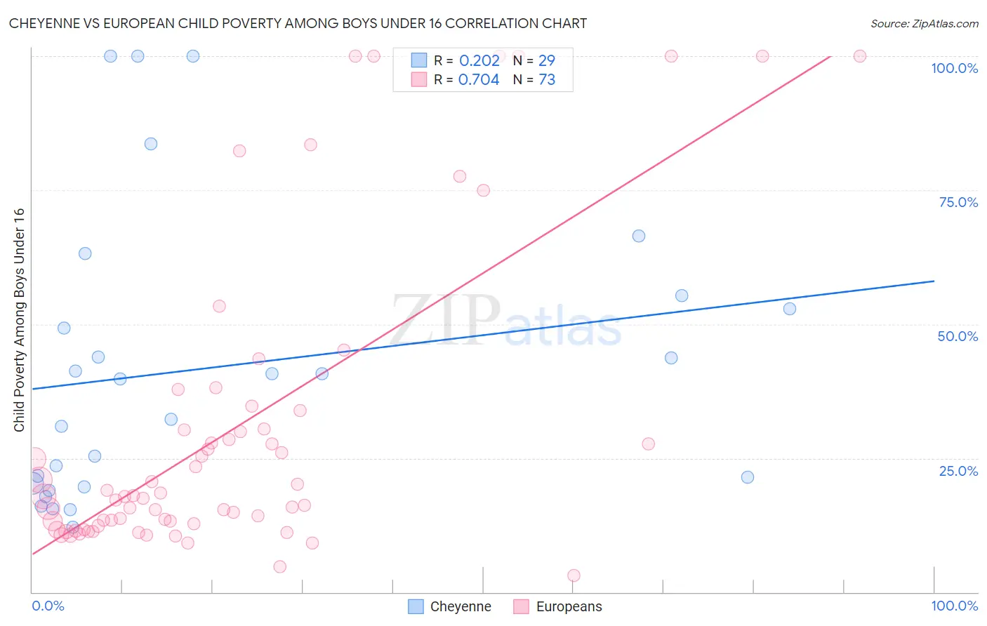 Cheyenne vs European Child Poverty Among Boys Under 16