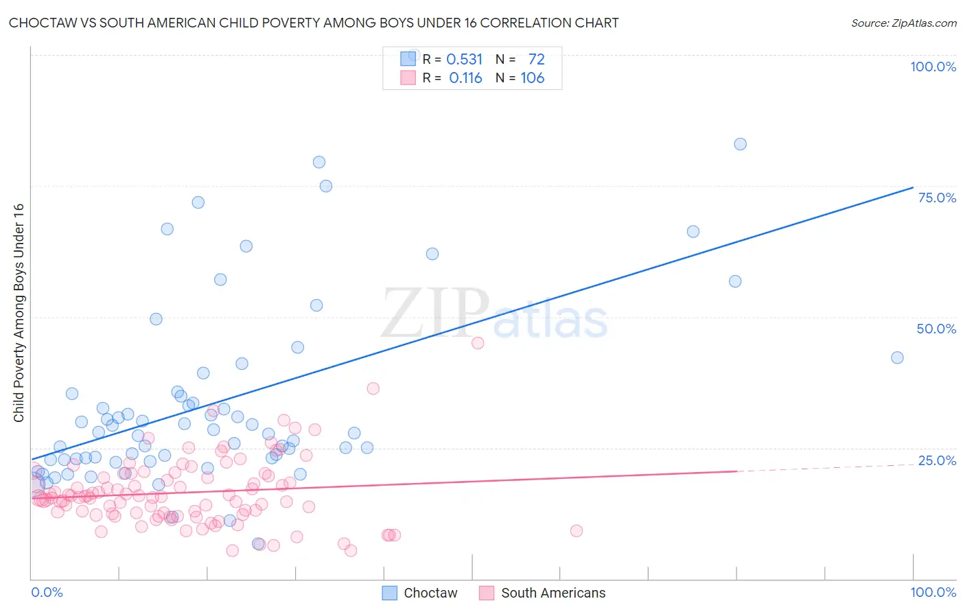 Choctaw vs South American Child Poverty Among Boys Under 16