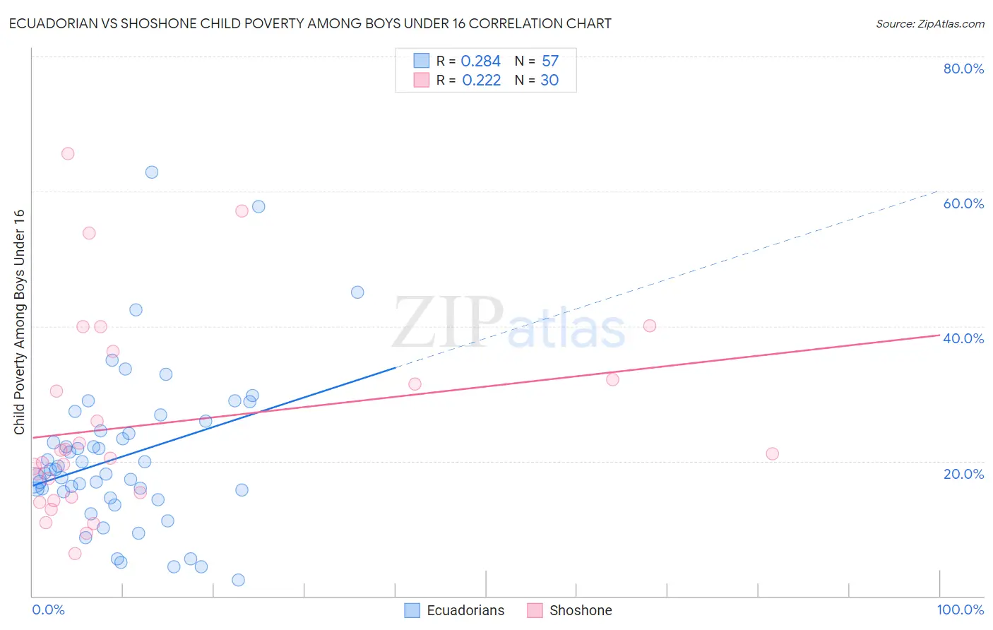 Ecuadorian vs Shoshone Child Poverty Among Boys Under 16