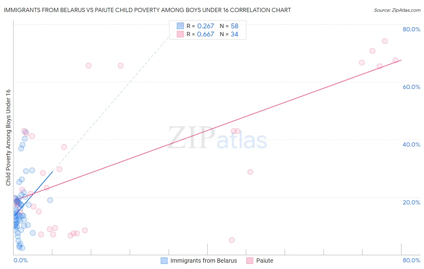 Immigrants from Belarus vs Paiute Child Poverty Among Boys Under 16