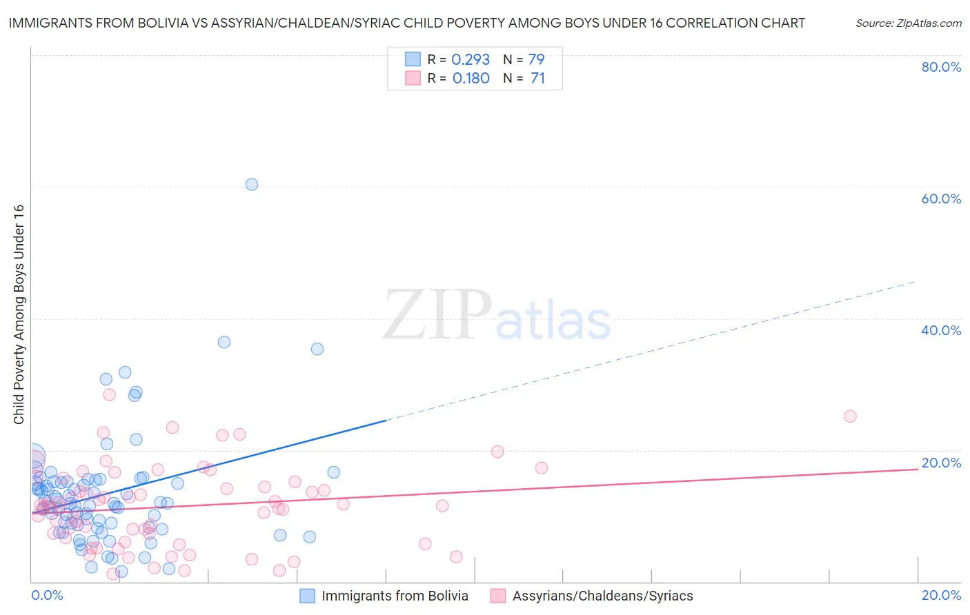 Immigrants from Bolivia vs Assyrian/Chaldean/Syriac Child Poverty Among Boys Under 16