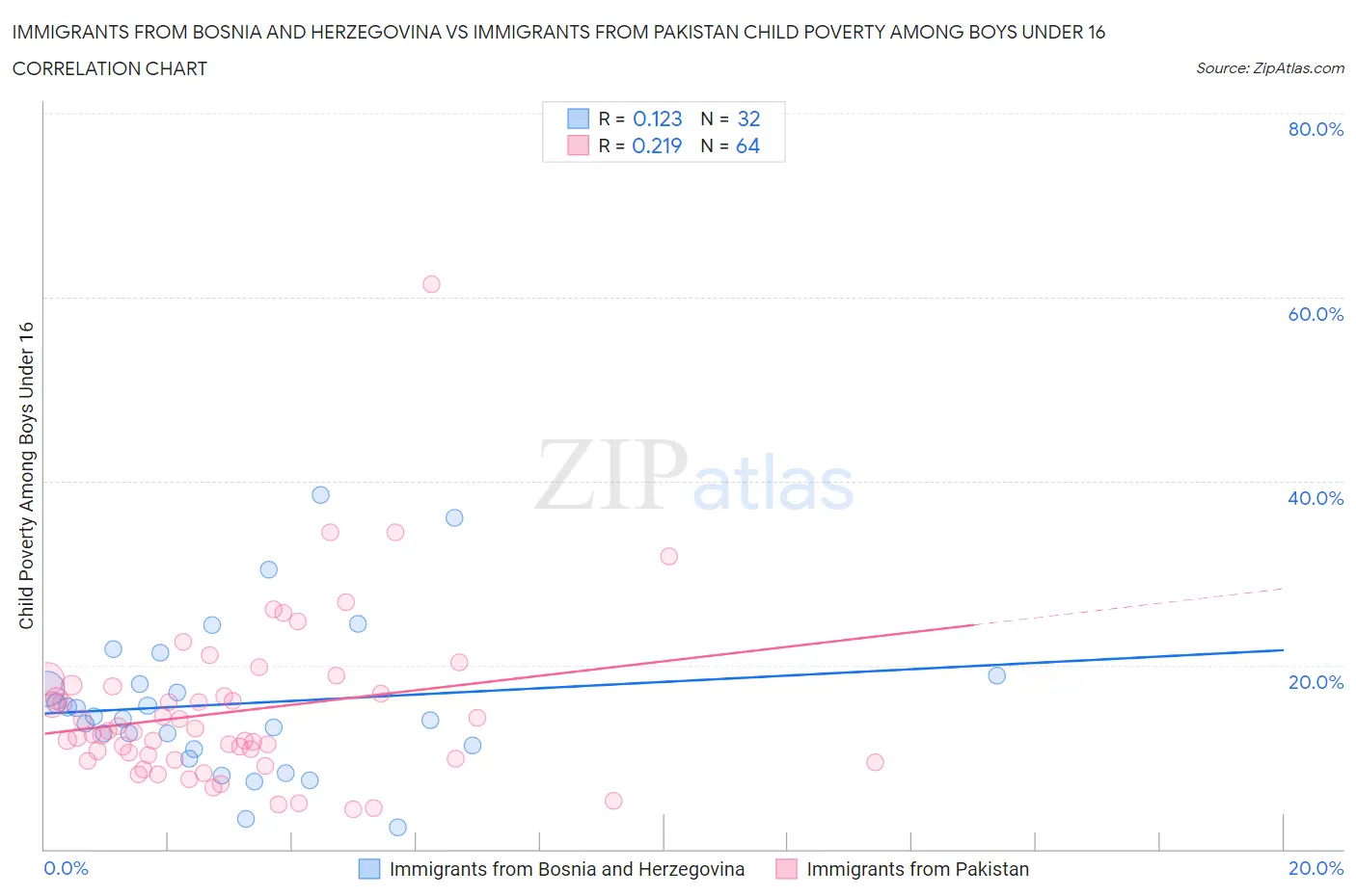 Immigrants from Bosnia and Herzegovina vs Immigrants from Pakistan Child Poverty Among Boys Under 16