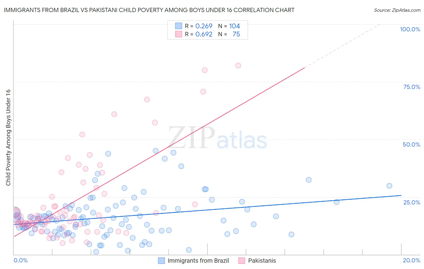 Immigrants from Brazil vs Pakistani Child Poverty Among Boys Under 16