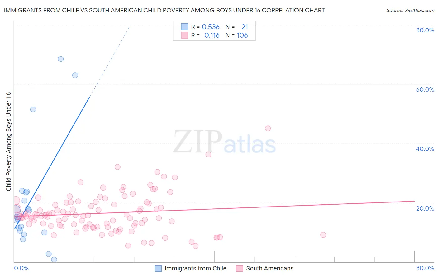 Immigrants from Chile vs South American Child Poverty Among Boys Under 16