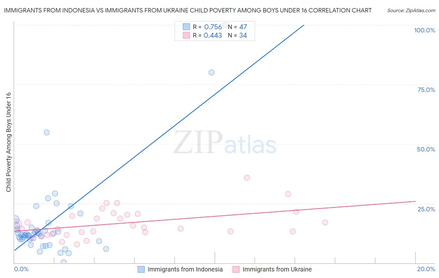 Immigrants from Indonesia vs Immigrants from Ukraine Child Poverty Among Boys Under 16