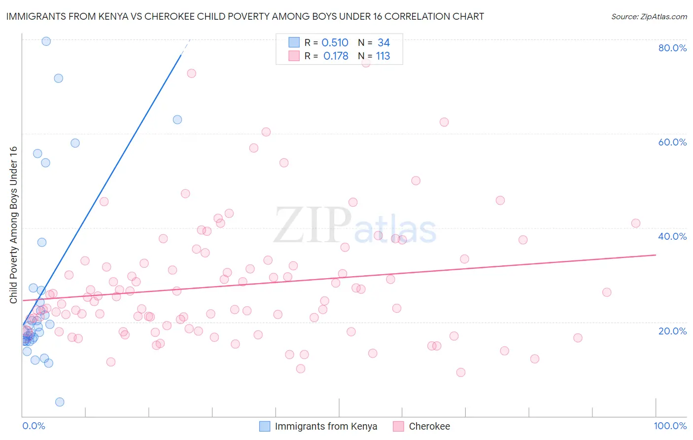 Immigrants from Kenya vs Cherokee Child Poverty Among Boys Under 16