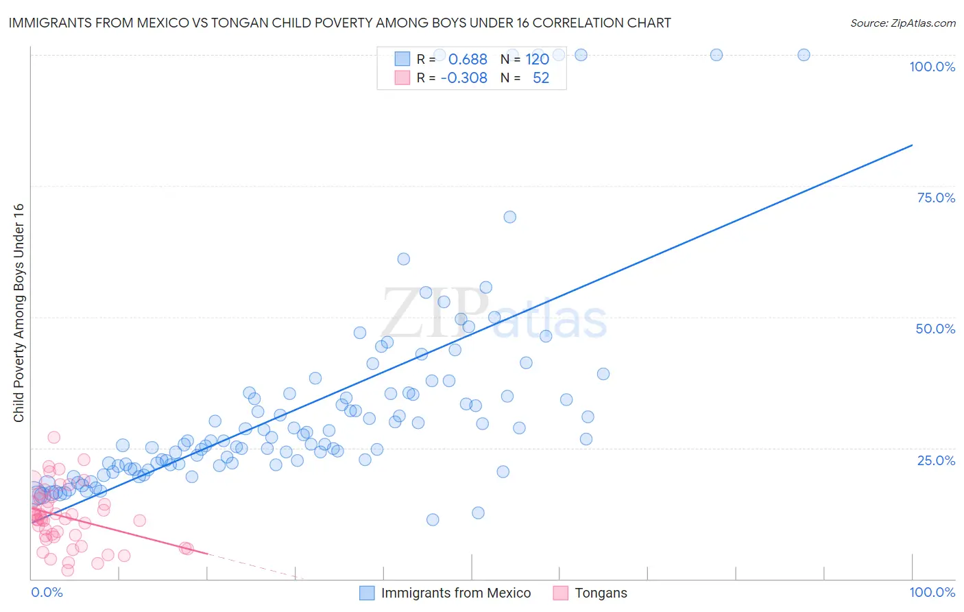 Immigrants from Mexico vs Tongan Child Poverty Among Boys Under 16