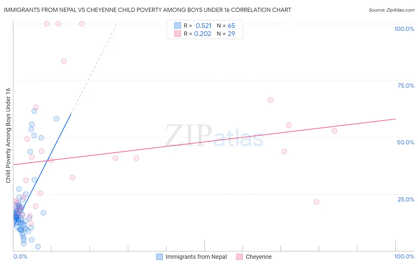 Immigrants from Nepal vs Cheyenne Child Poverty Among Boys Under 16