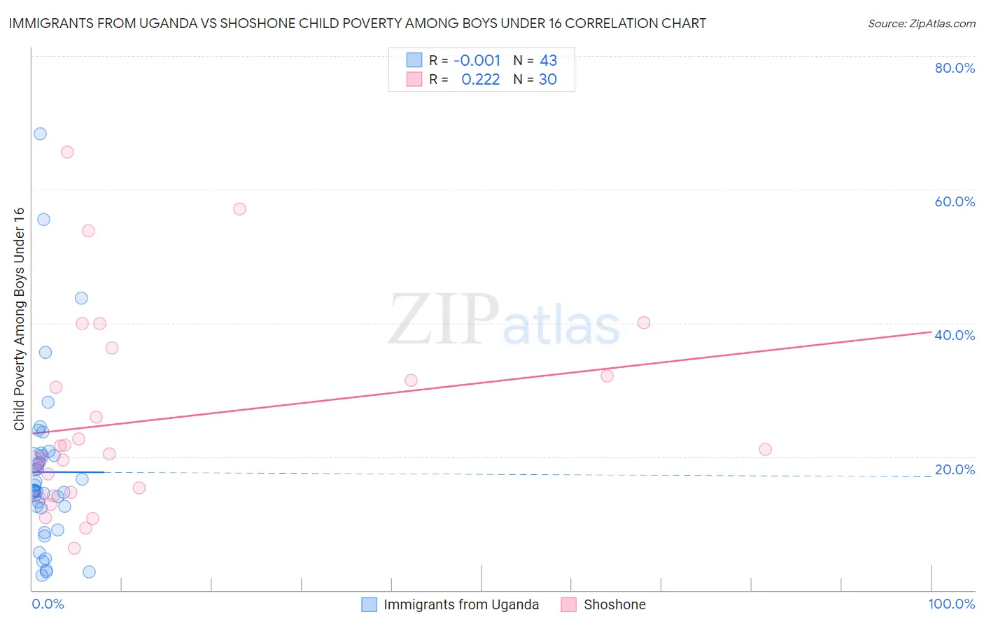 Immigrants from Uganda vs Shoshone Child Poverty Among Boys Under 16