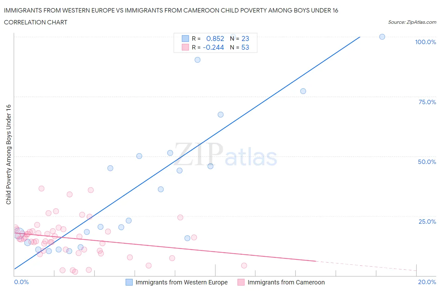 Immigrants from Western Europe vs Immigrants from Cameroon Child Poverty Among Boys Under 16