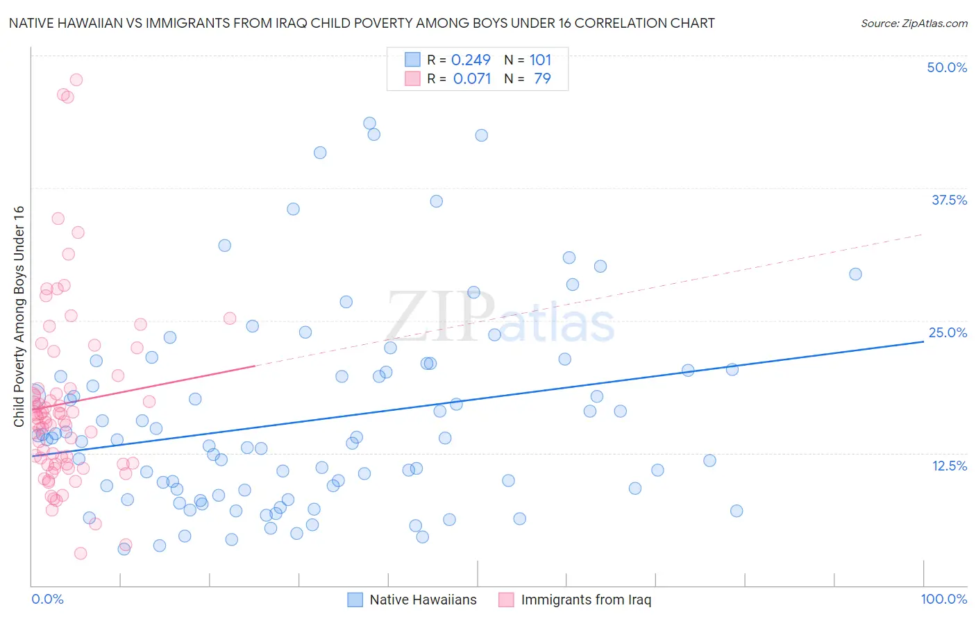 Native Hawaiian vs Immigrants from Iraq Child Poverty Among Boys Under 16