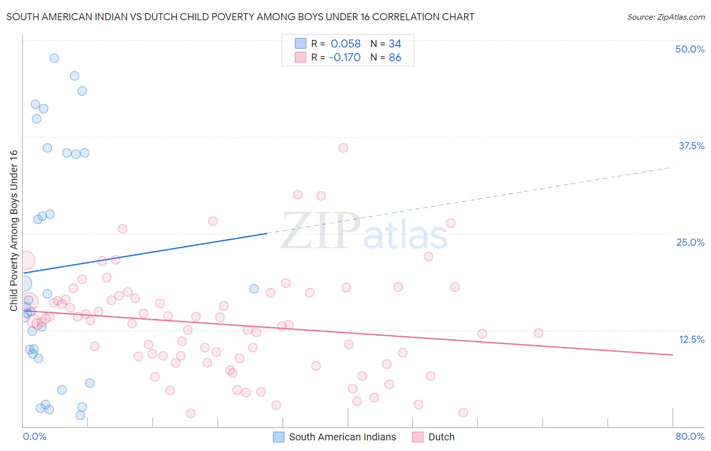 South American Indian vs Dutch Child Poverty Among Boys Under 16