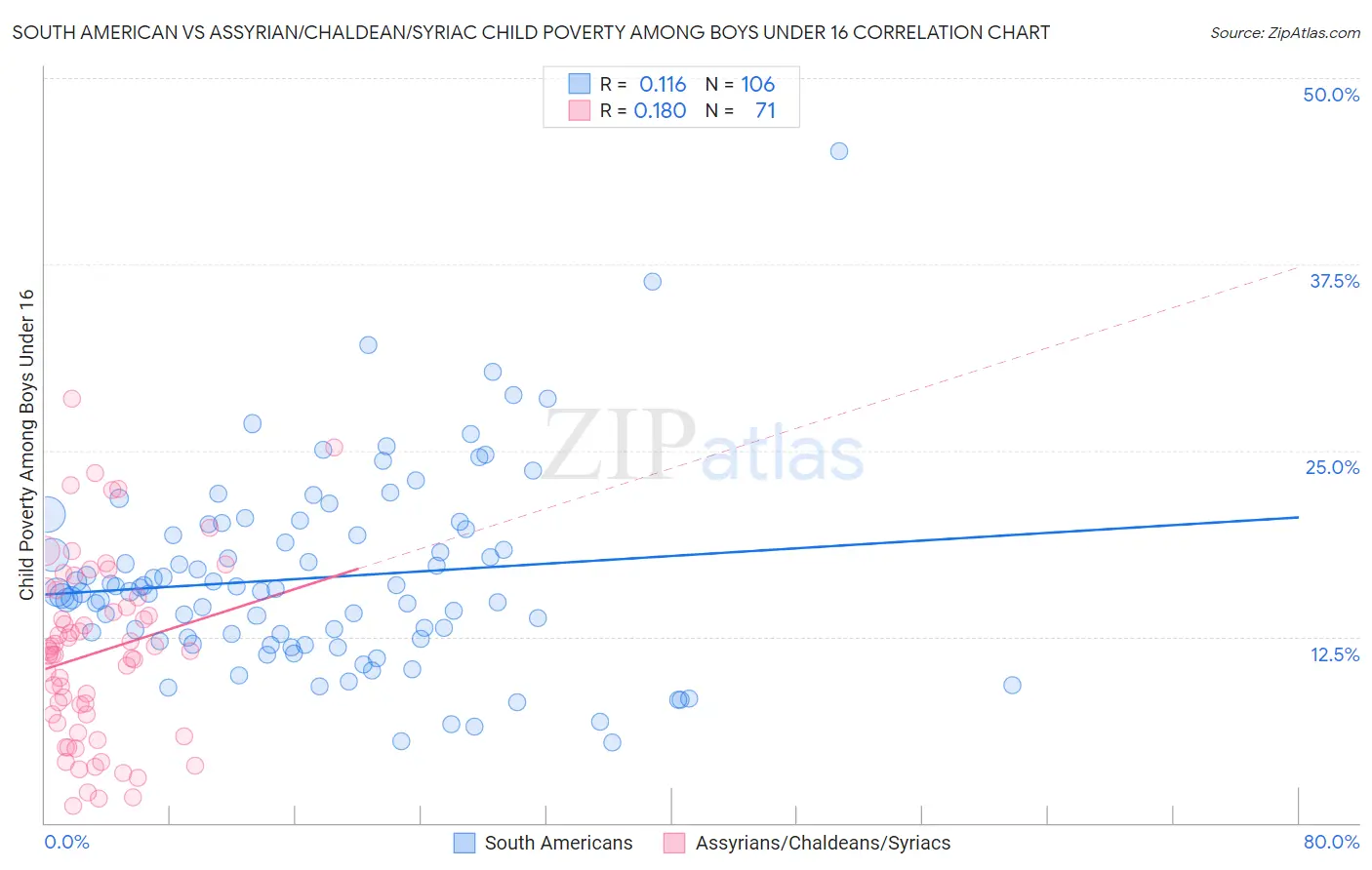 South American vs Assyrian/Chaldean/Syriac Child Poverty Among Boys Under 16