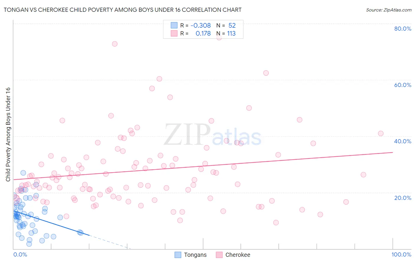 Tongan vs Cherokee Child Poverty Among Boys Under 16