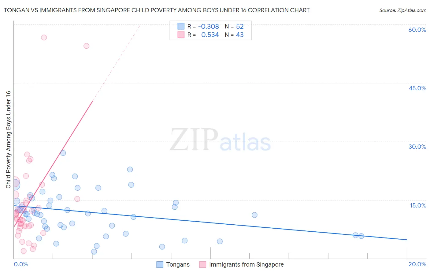 Tongan vs Immigrants from Singapore Child Poverty Among Boys Under 16