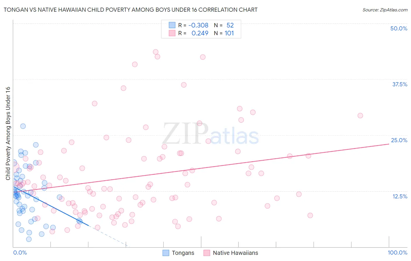 Tongan vs Native Hawaiian Child Poverty Among Boys Under 16