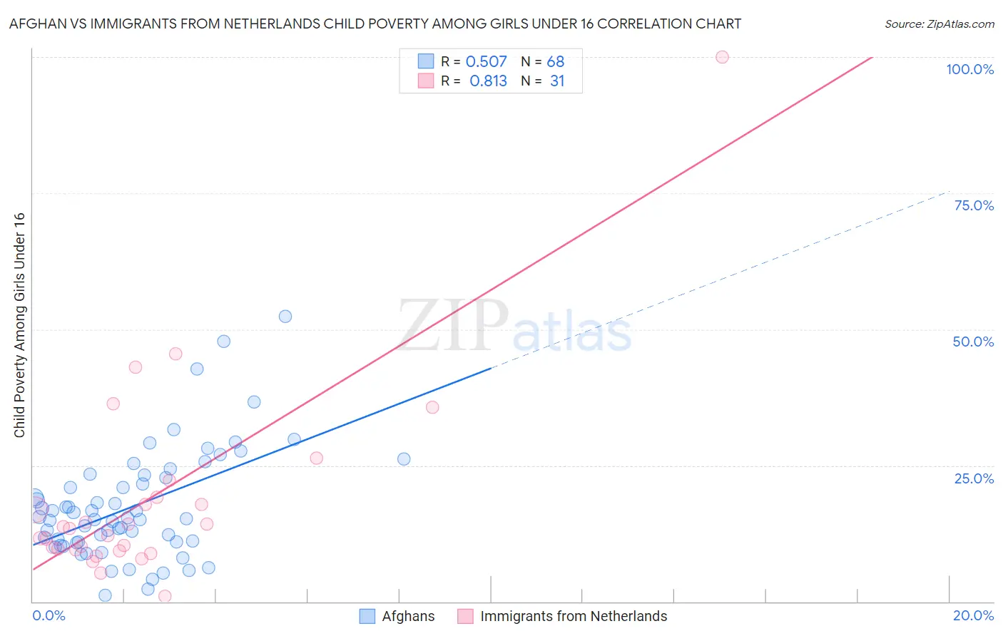 Afghan vs Immigrants from Netherlands Child Poverty Among Girls Under 16