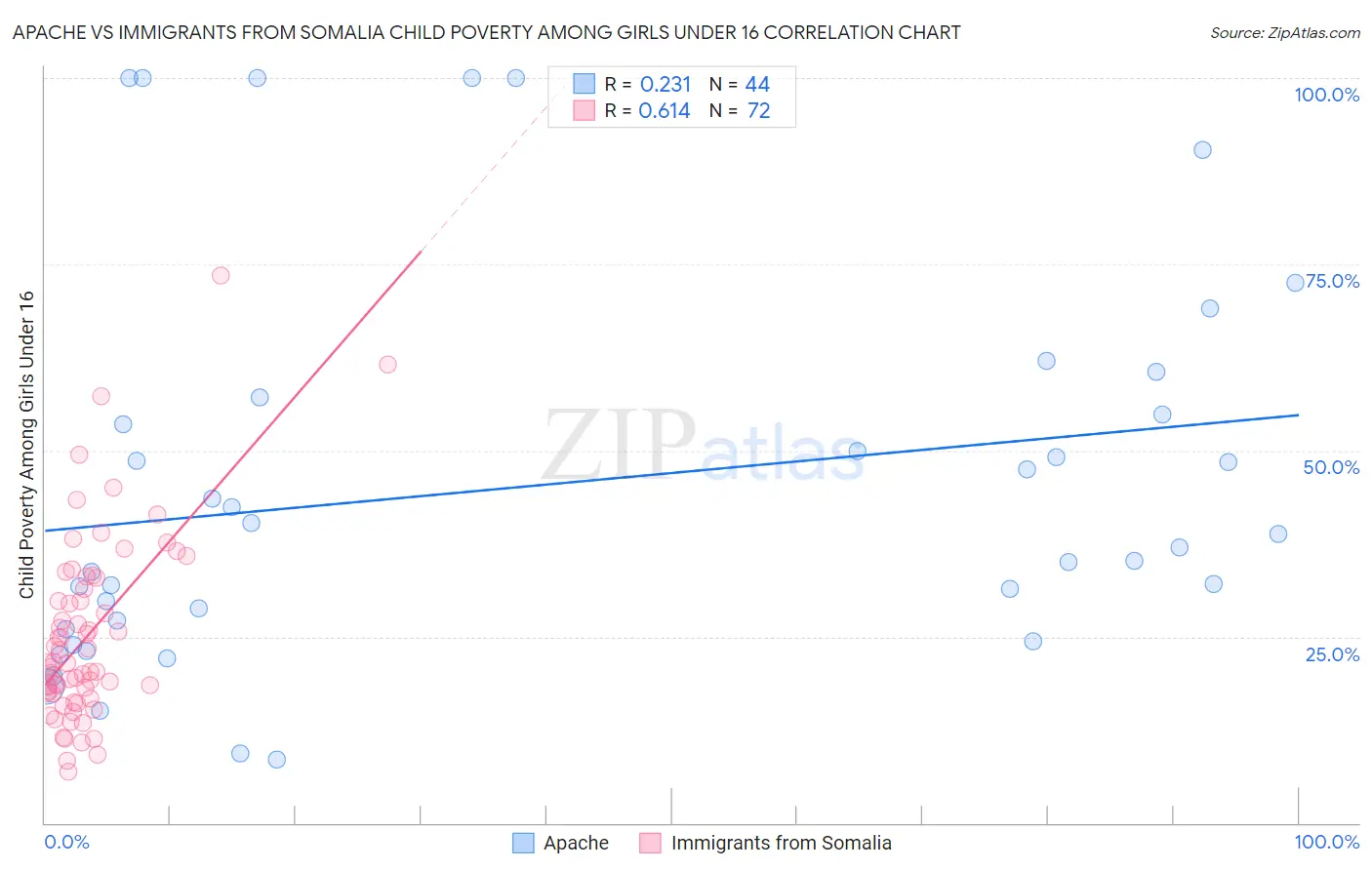 Apache vs Immigrants from Somalia Child Poverty Among Girls Under 16