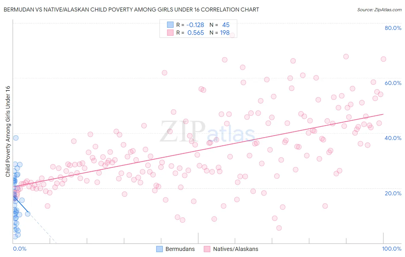 Bermudan vs Native/Alaskan Child Poverty Among Girls Under 16