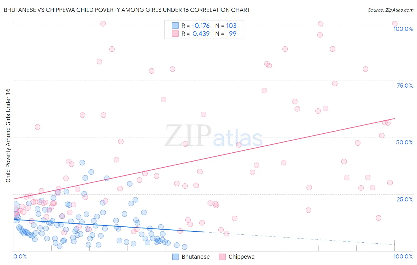 Bhutanese vs Chippewa Child Poverty Among Girls Under 16