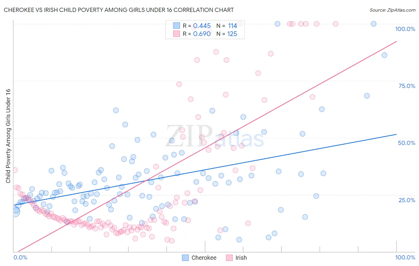 Cherokee vs Irish Child Poverty Among Girls Under 16