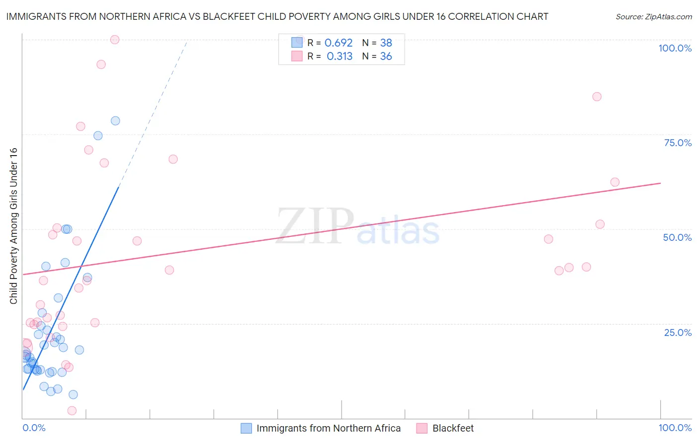 Immigrants from Northern Africa vs Blackfeet Child Poverty Among Girls Under 16