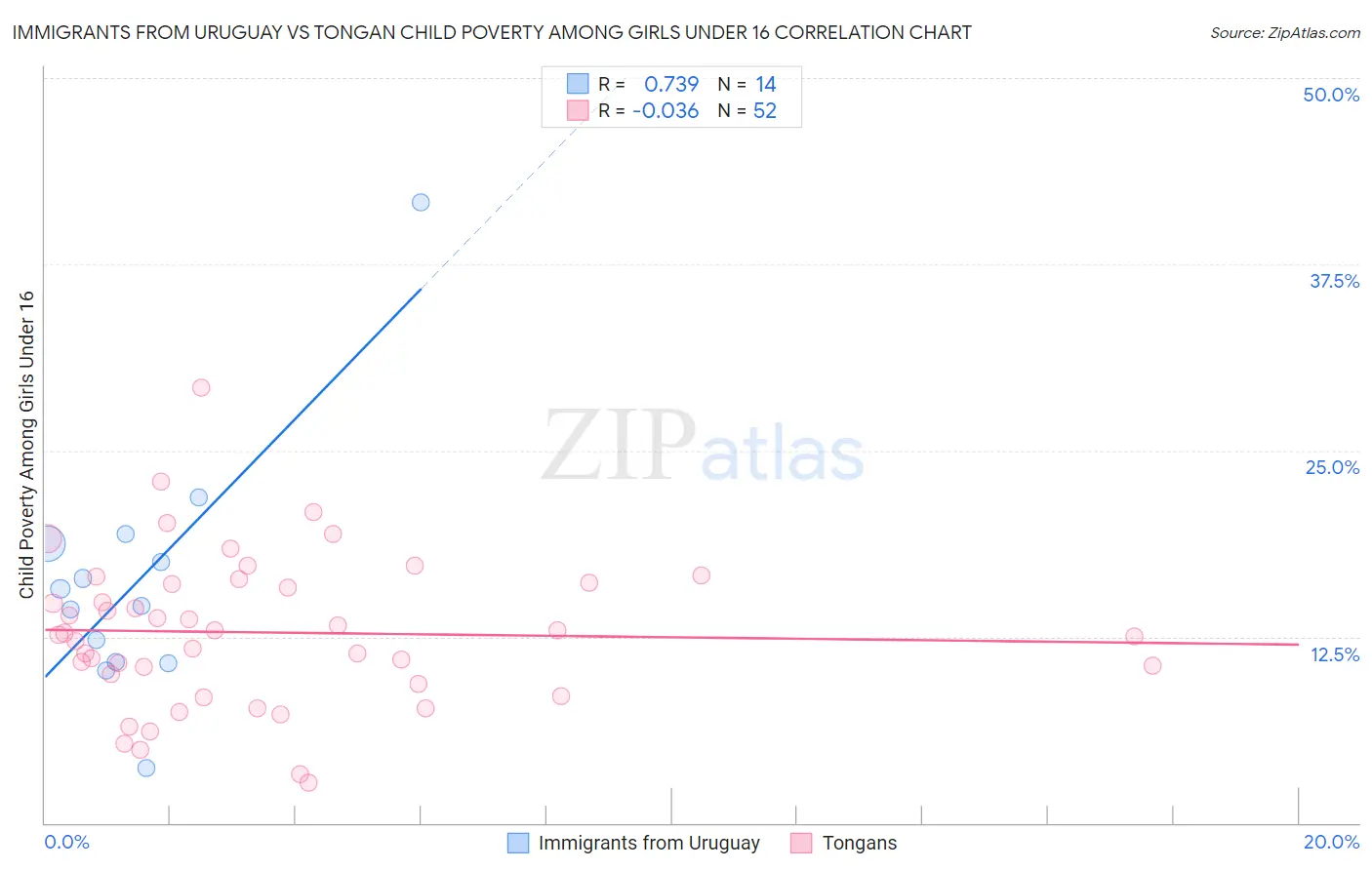 Immigrants from Uruguay vs Tongan Child Poverty Among Girls Under 16