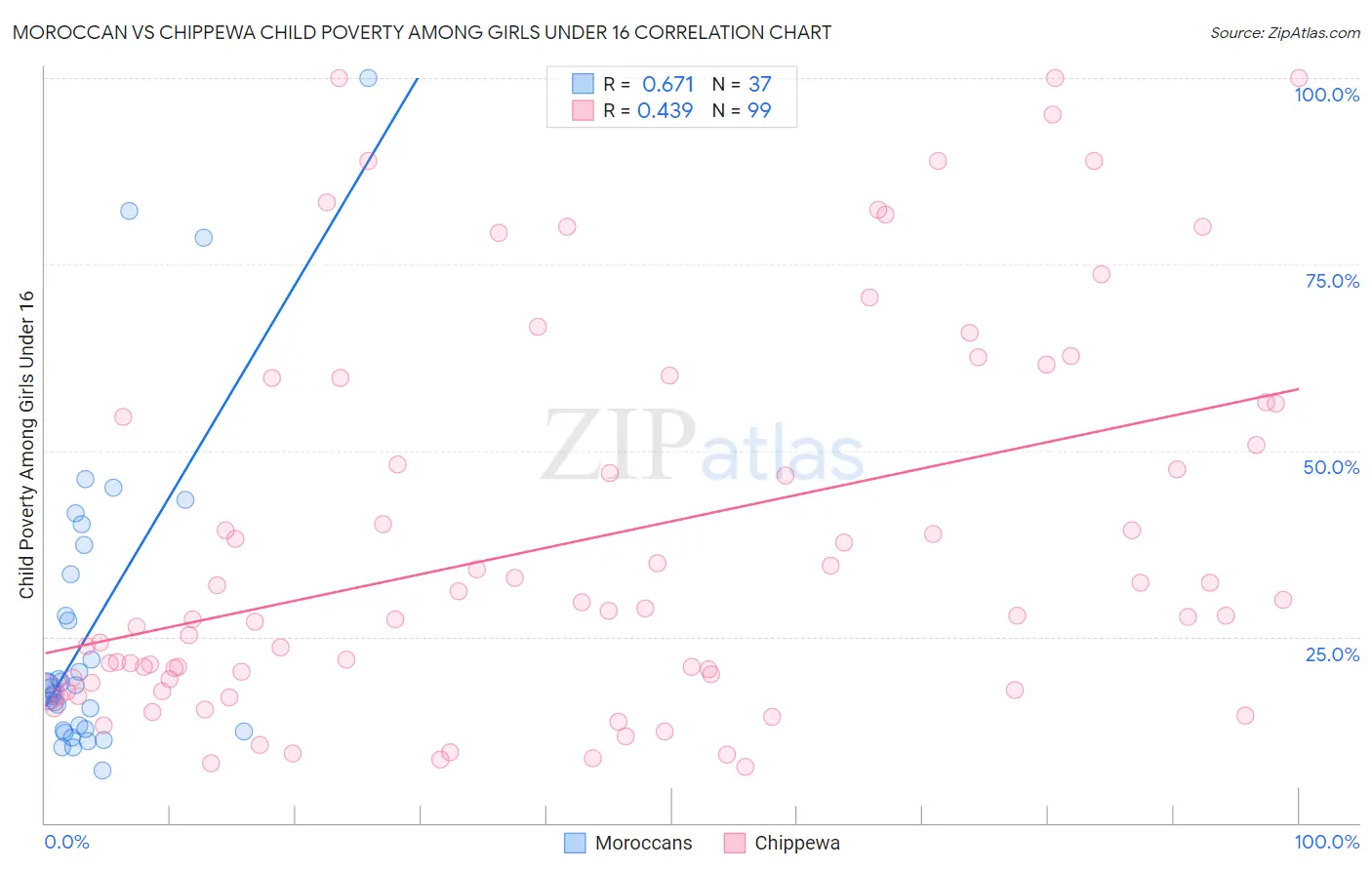 Moroccan vs Chippewa Child Poverty Among Girls Under 16