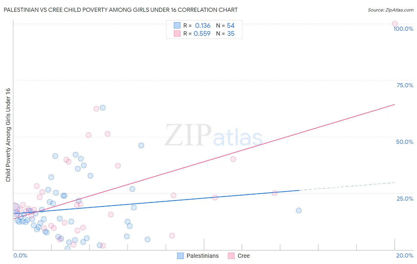 Palestinian vs Cree Child Poverty Among Girls Under 16