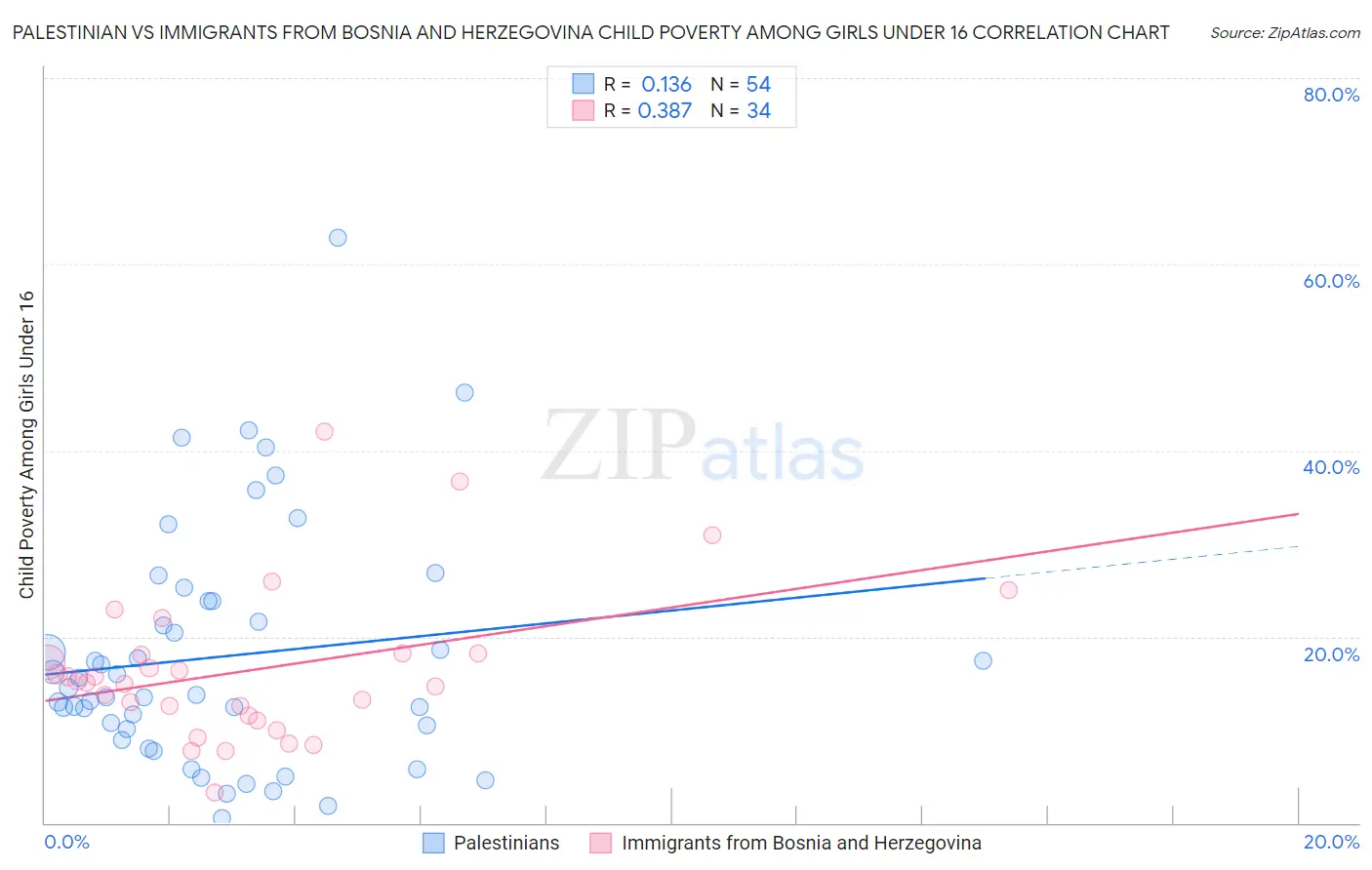 Palestinian vs Immigrants from Bosnia and Herzegovina Child Poverty Among Girls Under 16