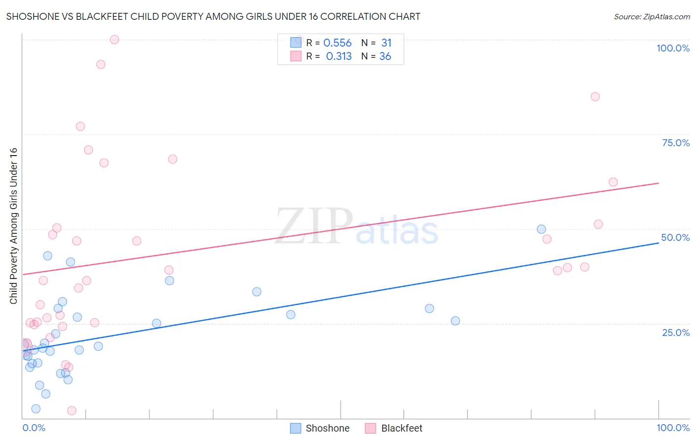 Shoshone vs Blackfeet Child Poverty Among Girls Under 16