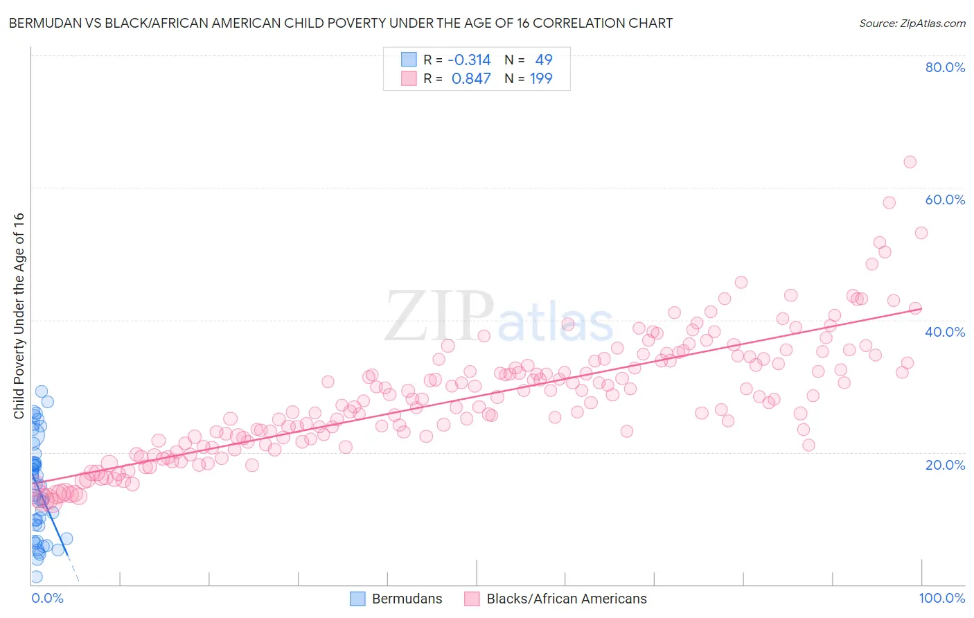 Bermudan vs Black/African American Child Poverty Under the Age of 16