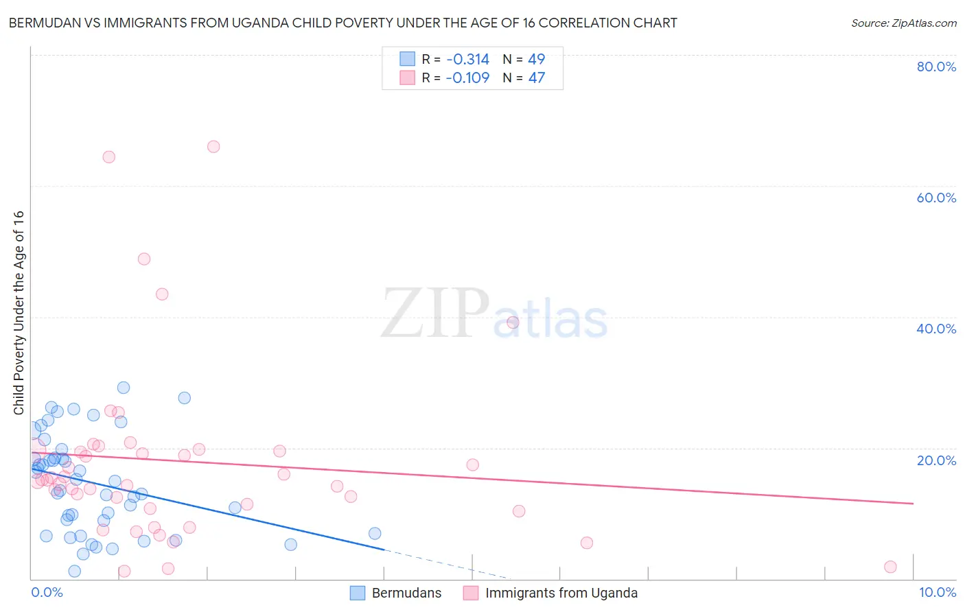 Bermudan vs Immigrants from Uganda Child Poverty Under the Age of 16