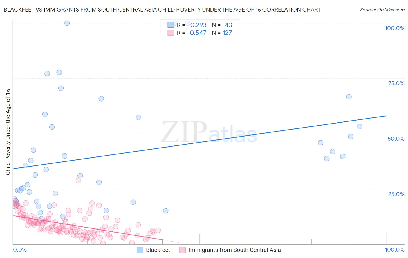 Blackfeet vs Immigrants from South Central Asia Child Poverty Under the Age of 16