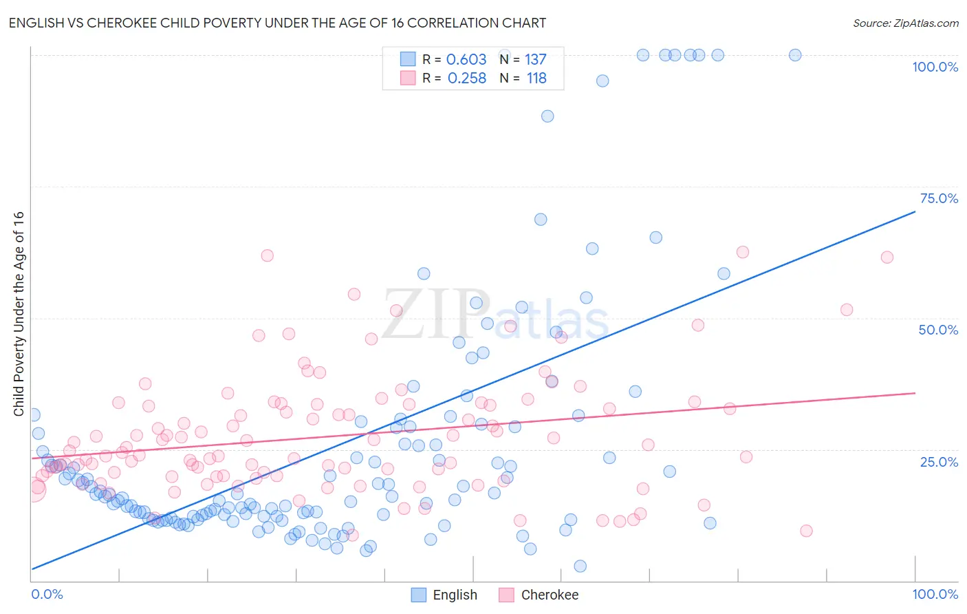 English vs Cherokee Child Poverty Under the Age of 16