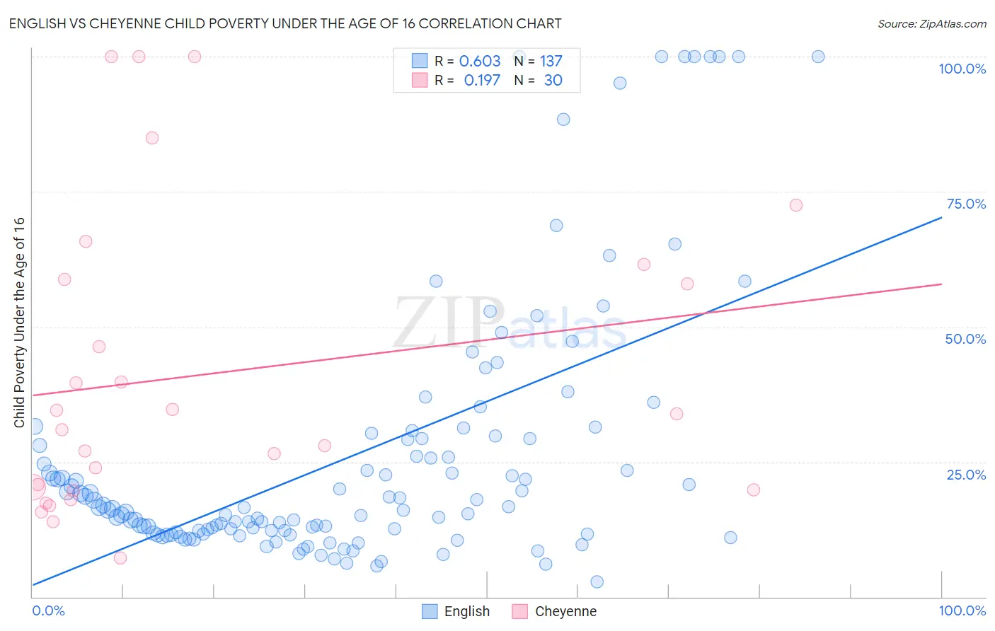 English vs Cheyenne Child Poverty Under the Age of 16