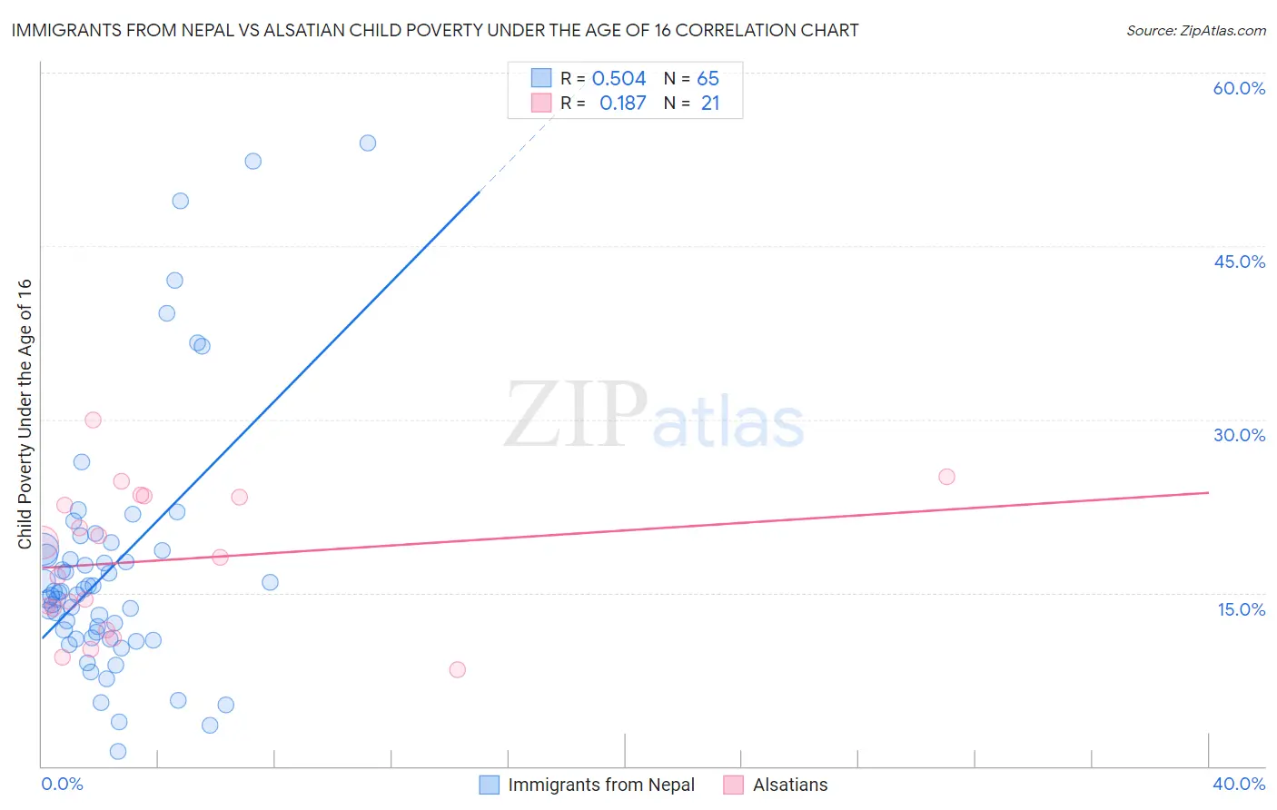 Immigrants from Nepal vs Alsatian Child Poverty Under the Age of 16