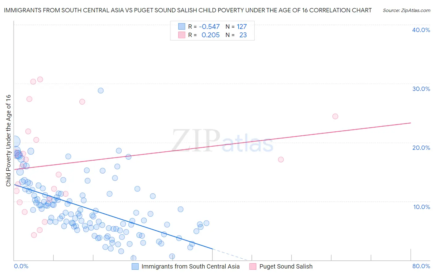 Immigrants from South Central Asia vs Puget Sound Salish Child Poverty Under the Age of 16