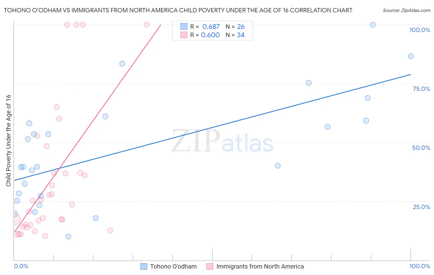 Tohono O'odham vs Immigrants from North America Child Poverty Under the Age of 16