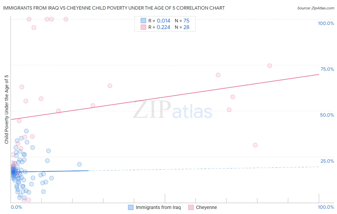 Immigrants from Iraq vs Cheyenne Child Poverty Under the Age of 5