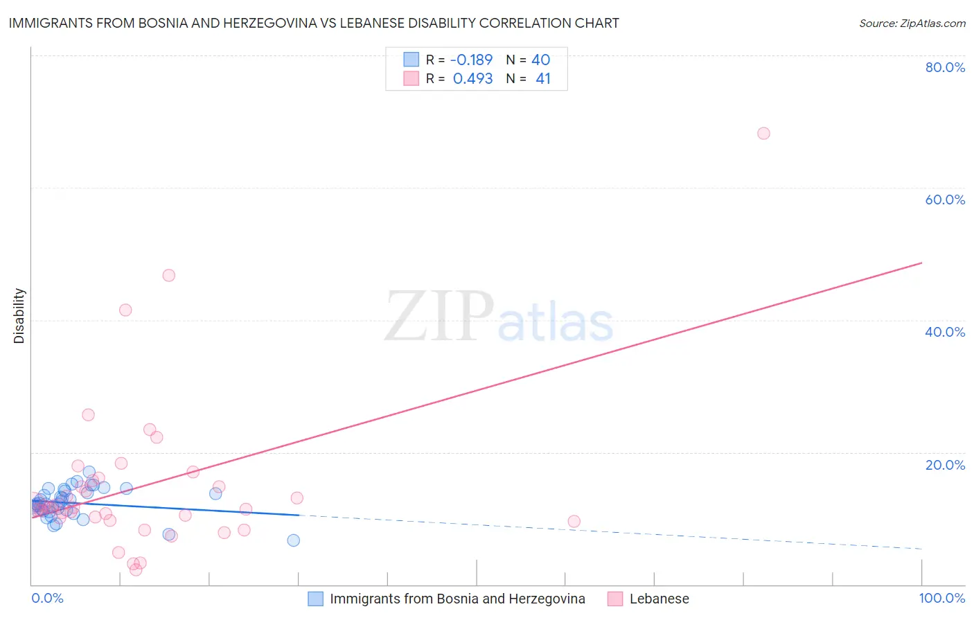 Immigrants from Bosnia and Herzegovina vs Lebanese Disability