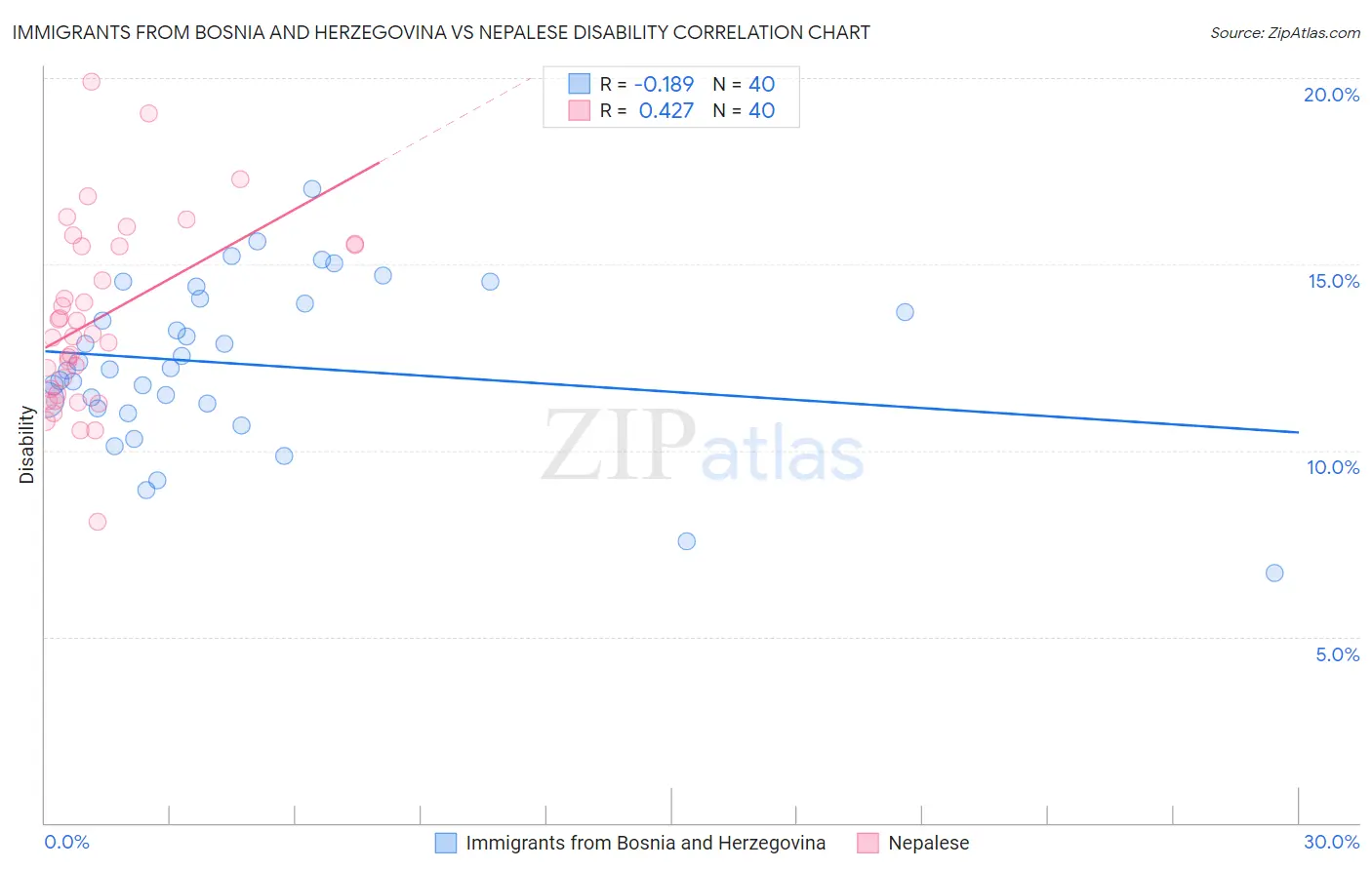 Immigrants from Bosnia and Herzegovina vs Nepalese Disability