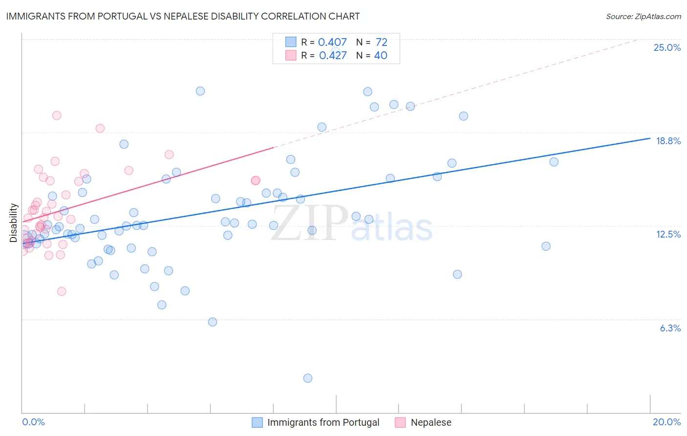 Immigrants from Portugal vs Nepalese Disability