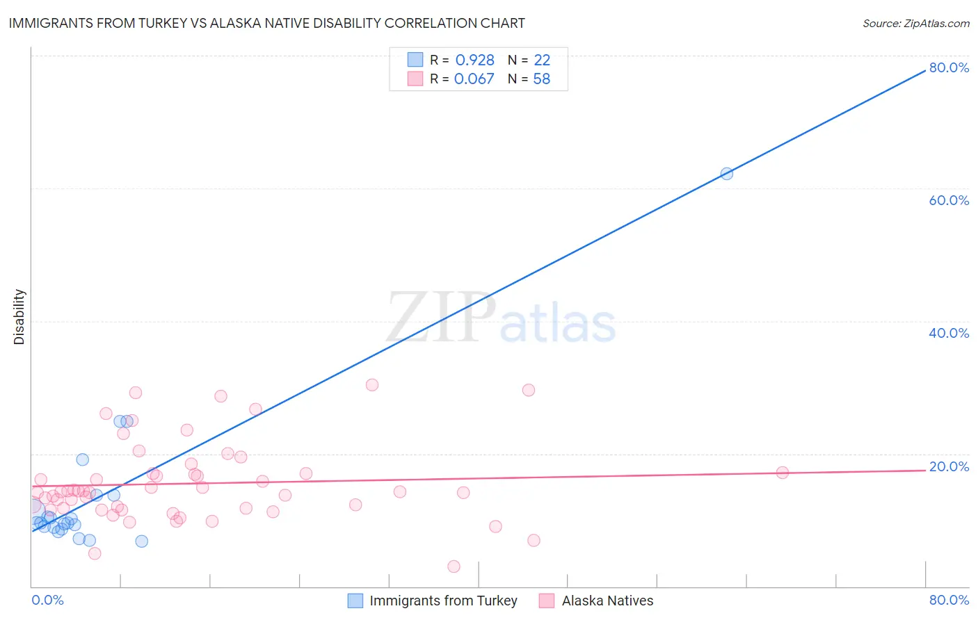 Immigrants from Turkey vs Alaska Native Disability