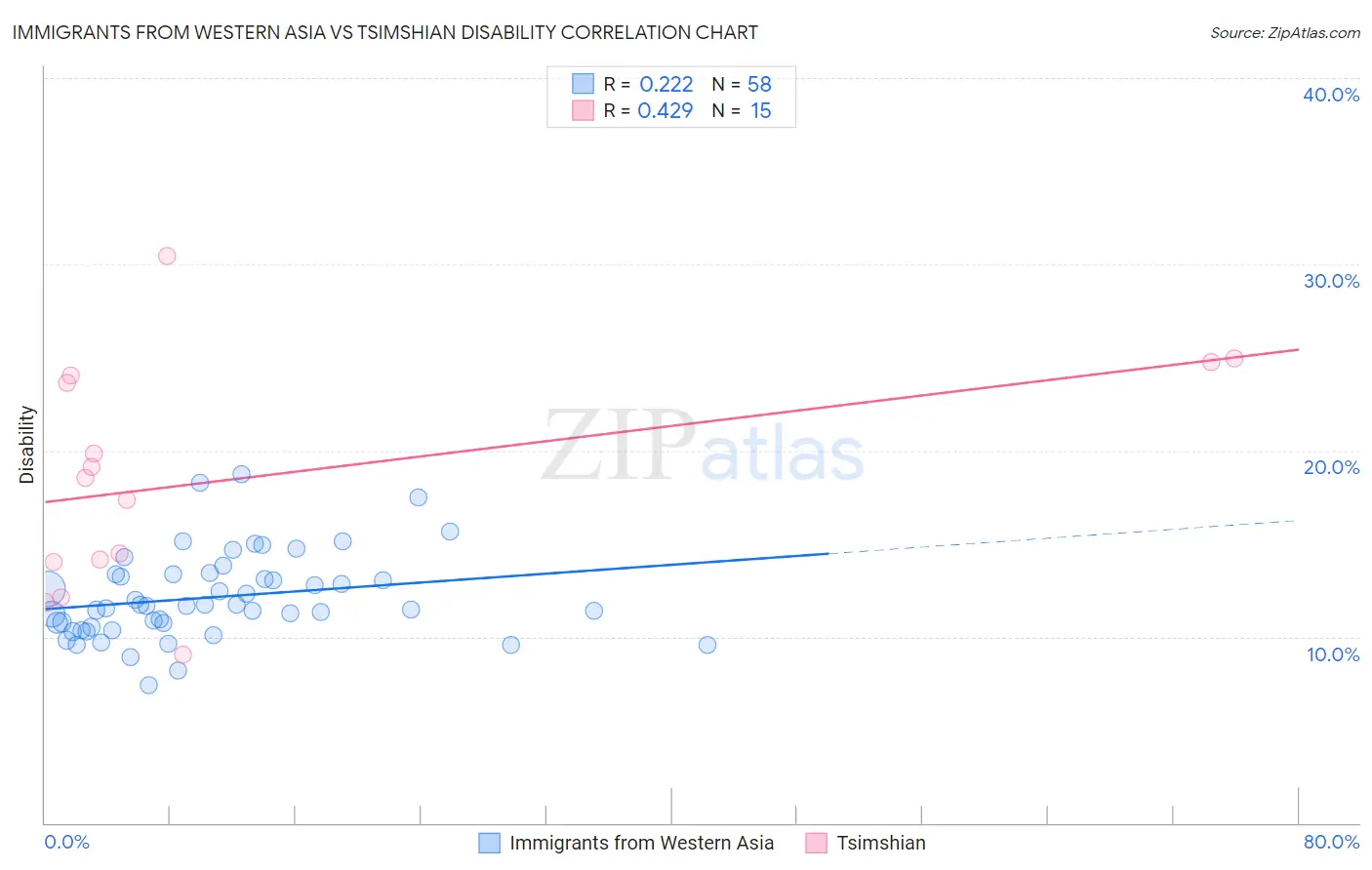 Immigrants from Western Asia vs Tsimshian Disability