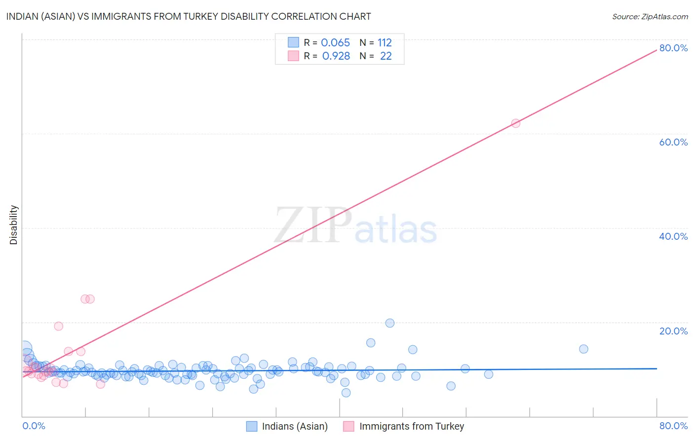 Indian (Asian) vs Immigrants from Turkey Disability